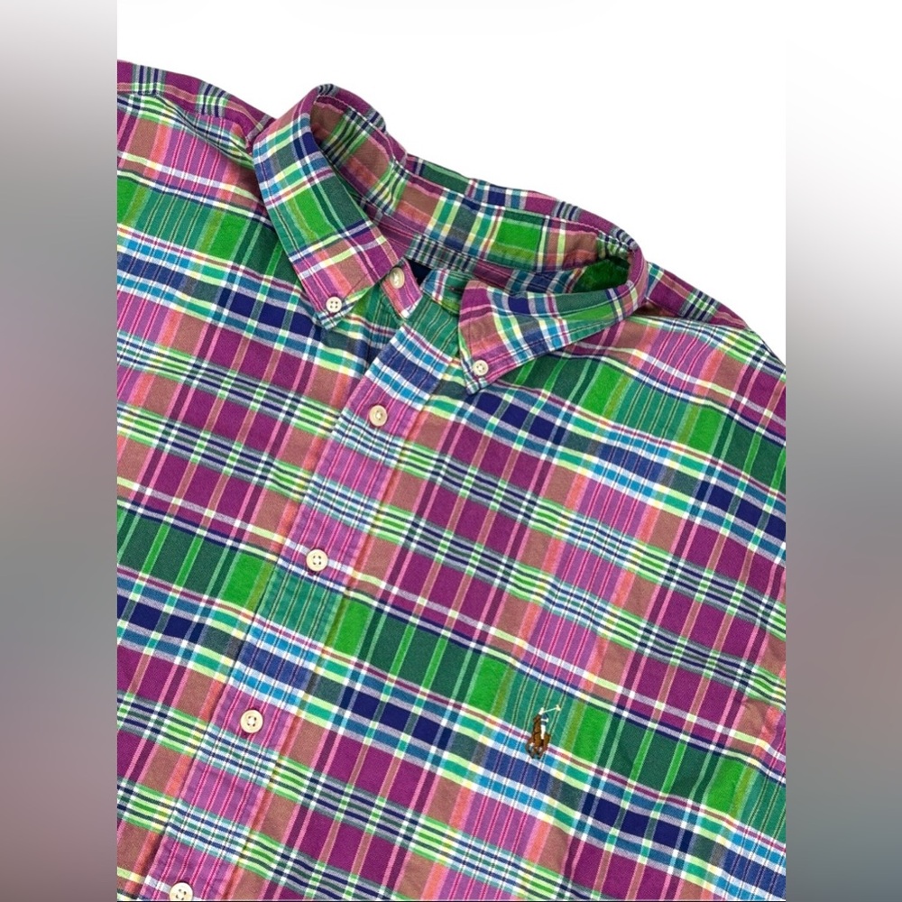 Ralph Lauren Camp Shirt Mens 2XLT Multicolor Plaid Brown Pony Preppy Classic